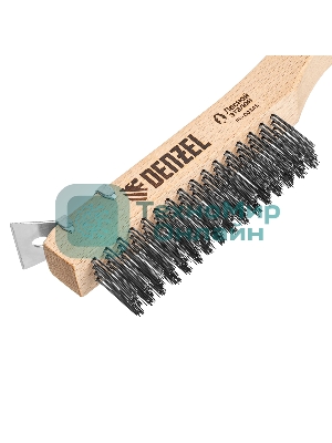 Щетка зачистная Denzel 4-х рядная, проволока из нержавеющей стали с деревянной ручкой скребок, EFP