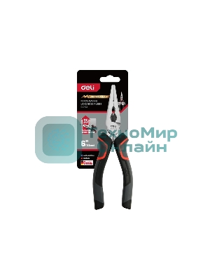 Удлиненные плоскогубцы Deli DL0103 160 мм, Cr-V, эксцентриковый шарнир, антикоррозийное покрытие, трехкомпонентная прорезиненная рукоять