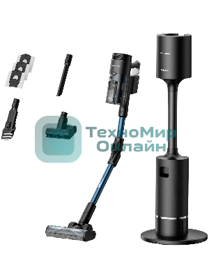 Пылесос вертикальный Grundig VCP 9330 черный/синий, питание от аккумулятора, 150 Вт, уборка сухая, пылесборник 0.5 л