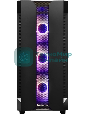 Компьютерный корпус CHIEFTEC HUNTER GS-01B-OP без БП, боковая панель из закаленного стекла, 3xARGB LED 120мм вентилятора спереди, 1xARGB LED 120мм вентилятор сзади, черный, ATX