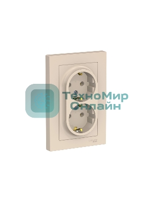 Розетка 2-м AtlasDesign с заземл. 16А в сборе беж. SchE ATN000224
