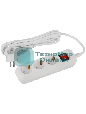 Удлинитель электрический ЭРА UDL-16-330-ES Greenline 3 розетки с заземлением с выключателем 3м ПВС 3x1мм2