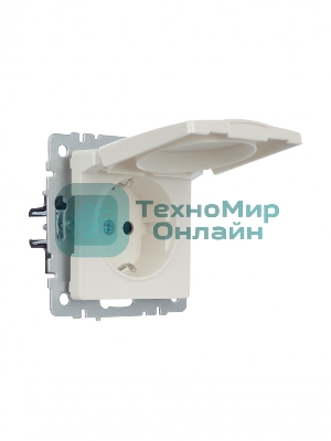 Розетка 1-местная IEK BRITE РСбш10-3-БрЖ с заземлением, с защитными шторками и крышкой, 16А, IP20, жемчуг