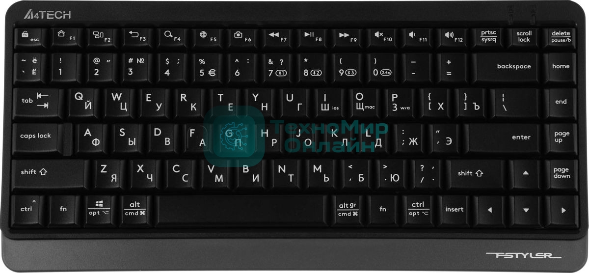 Клавиатура беспроводная A4Tech Fstyler FBK11, USB, Bluetooth/Радиоканал, черный/серый