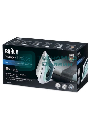 Утюг Braun SI7042GR белый/бирюзовый, 2400 Вт, 50 г/мин, 220 г/мин, 300 мл
