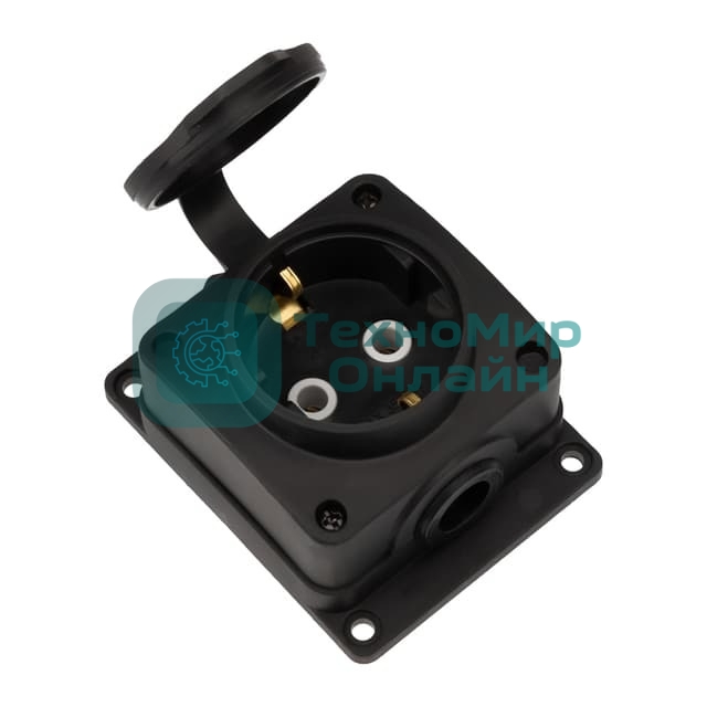 Розетка (колодка) Rexant влагозащищенная с крышкой 1 гнездо COMPACT, с/3, 16А, IP54, каучук, черный