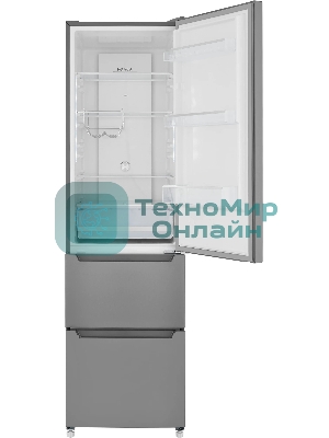 Холодильник Zugel ZRFD200X нержавеющая сталь трехкамерный 197/85л морозилка снизу, No Frost