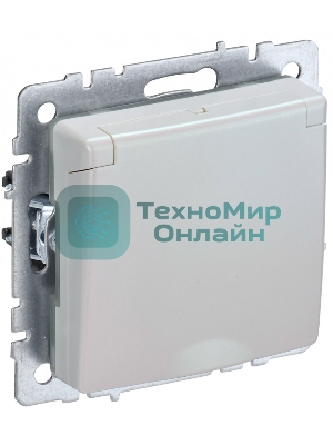 Розетка 1-местная IEK BRITE РСбш10-3-БрЖ с заземлением, с защитными шторками и крышкой, 16А, IP20, жемчуг