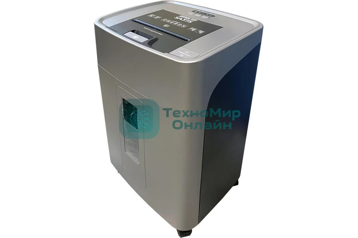 Шредер Office Kit SA375 серый/черный с автоподачей (секр.P-4) фрагменты 375лист. 42лтр. скрепки скобы пл.карты CD