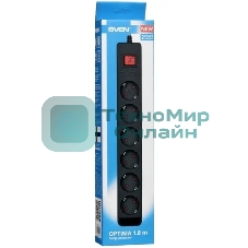 Сетевой фильтр SVEN Optima 1,8 м (6 розеток с защитными шторками) черный, цветная коробка