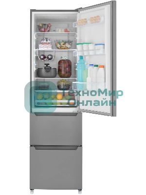 Холодильник Zugel ZRFD200X нержавеющая сталь трехкамерный 197/85л морозилка снизу, No Frost