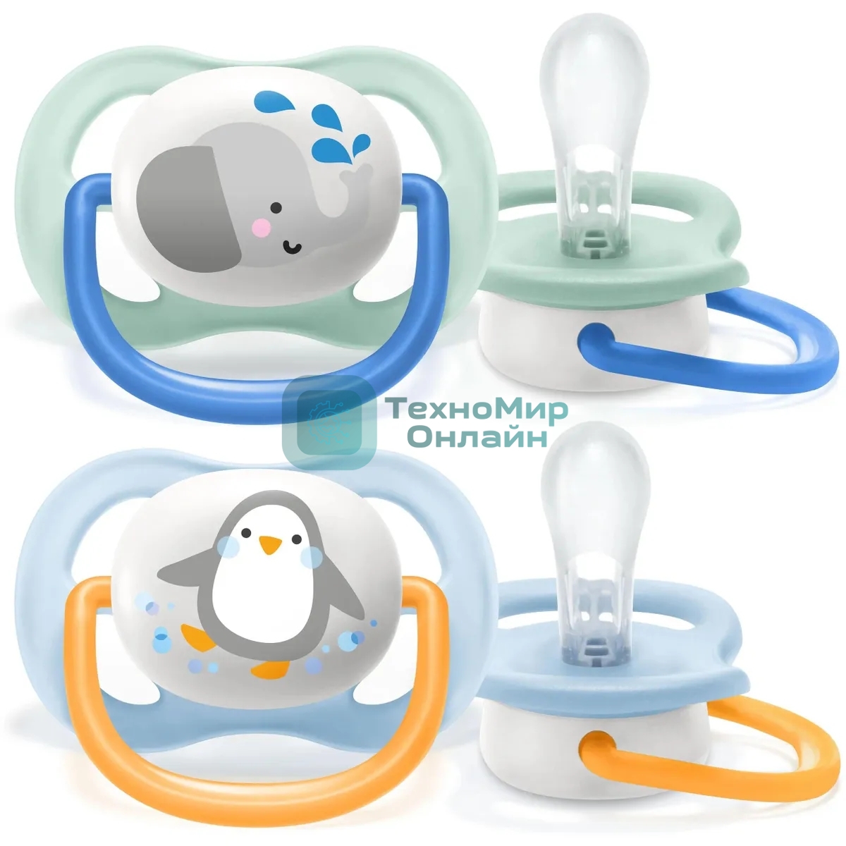 Соска-пустышка Philips Avent SCF080/05 Слон/Пингвин, 0-6 мес, 2 шт, для мальчиков