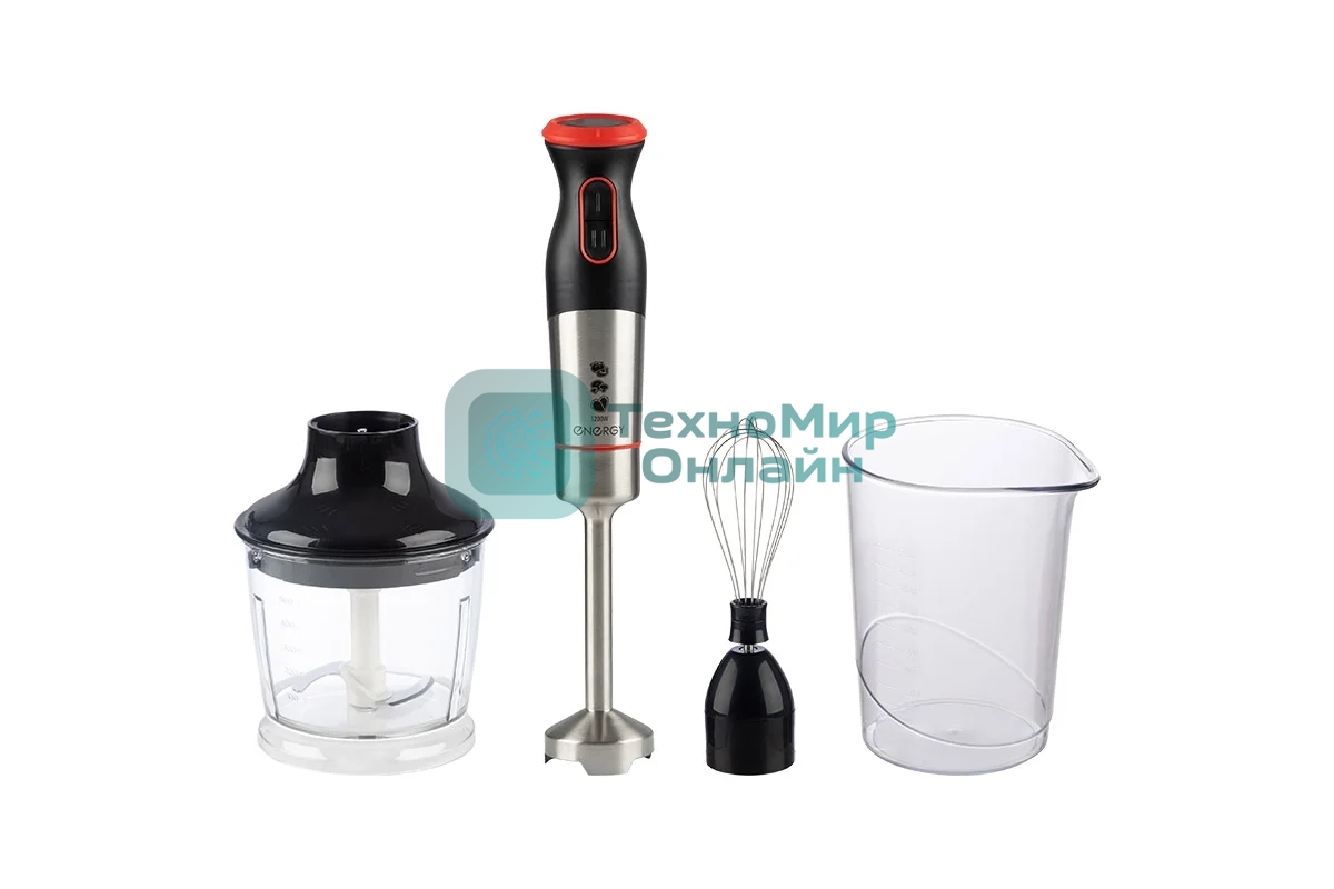 Блендер погружной Energy EN-141, 1200 Вт, 2 скорости, стакан для смешивания, венчик, измельчитель