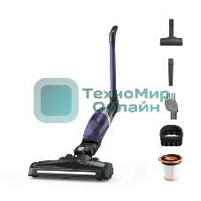 Пылесос вертикальный Tefal TY1238WO серый/фиолетовый, питание от аккумулятора, 145 Вт, уборка сухая, пылесборник 0.4 л, работа от АКБ max 40 мин.