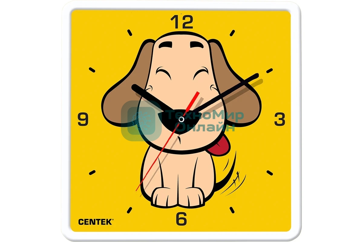 Часы настенные Centek СТ-7103 (щенок) 25х25 см, квадрат, шаговый ход, кварцевый механизм