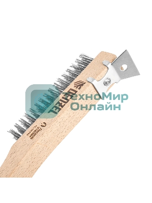 Щетка зачистная Denzel 4-х рядная, проволока из нержавеющей стали с деревянной ручкой скребок, EFP