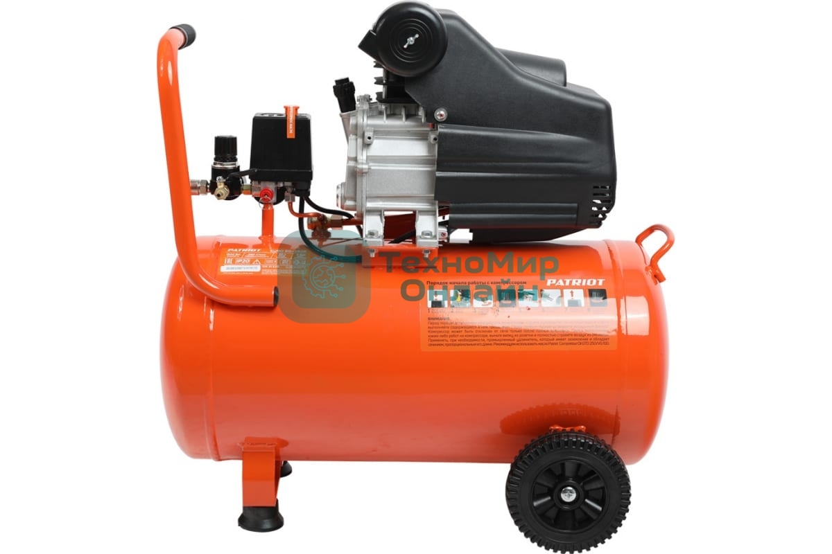 Компрессор Patriot EURO 50-260К 525306316 Мощность: 1.8 кВт; Напряжение: 230В~50Гц; Обороты двигателя: 2850 об/мин; Производительность: 260 л/мин; Объем ресивера: 50 л; Давление: 8 бар; Вес: 28,5