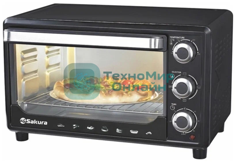 Мини-печь Sakura SA-7000BP 27л, духовка 1500Вт, механ.управление, чёрный