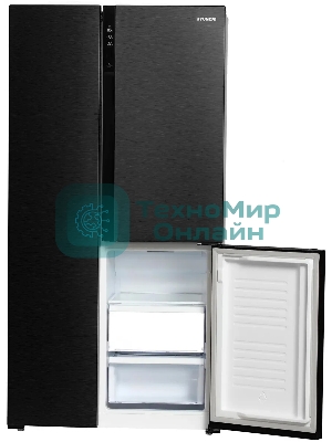 Холодильник Hyundai CS5073FV графит трехкамерный инвертер 292/167л морозилка сбоку, No Frost, Side by Side