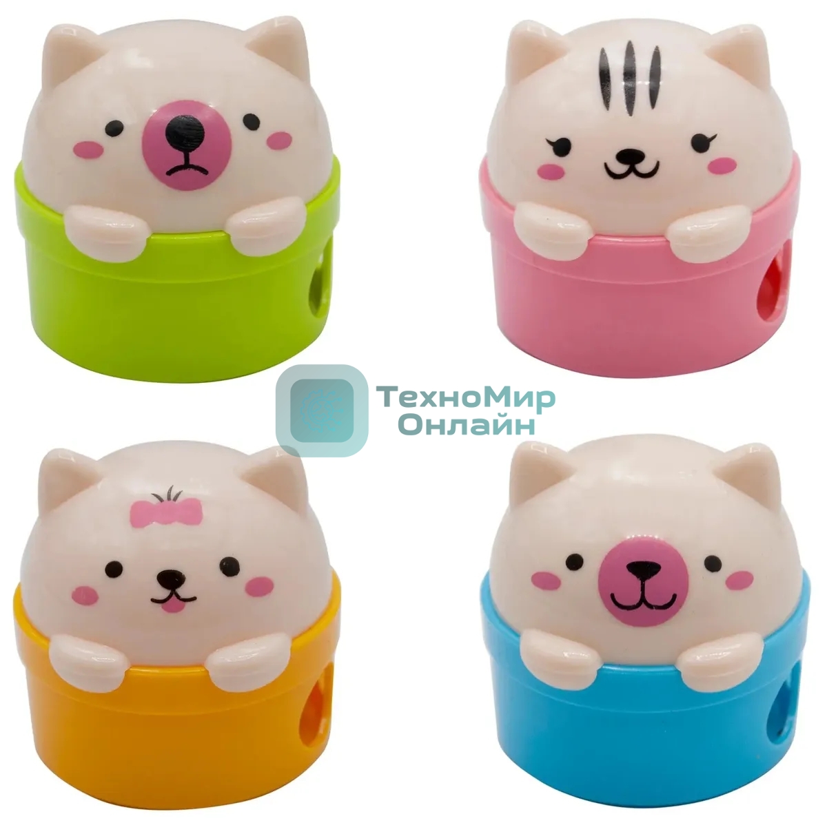 Точилка для карандашей ручная Silwerhof Cute Солнечная коллекция, 2 отверстия, пластик, ассорти, коробка