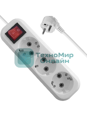 Удлинитель Defender L330 белый, 15 м, EURO, 3 розетки, 3500 Вт