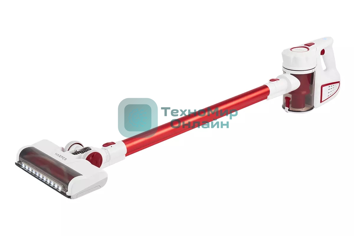 Пылесос вертикальный Harper HVC-VR01 белый/красный, питание от аккумулятора, 75 Вт, уборка сухая, пылесборник 0.8 л