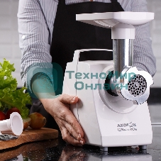 Мясорубка электрическая Аксион М33.04 белый, 1500 Вт, 1.7 кг/мин, реверс, защита от перегрузки, насадки - 2