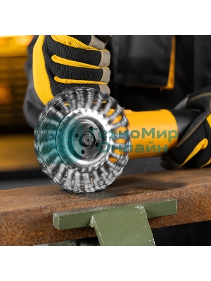 Щетка для УШМ Denzel 125 мм, плоская, крученая нержавеющая проволока 0,5 мм, посадка 22,2 мм