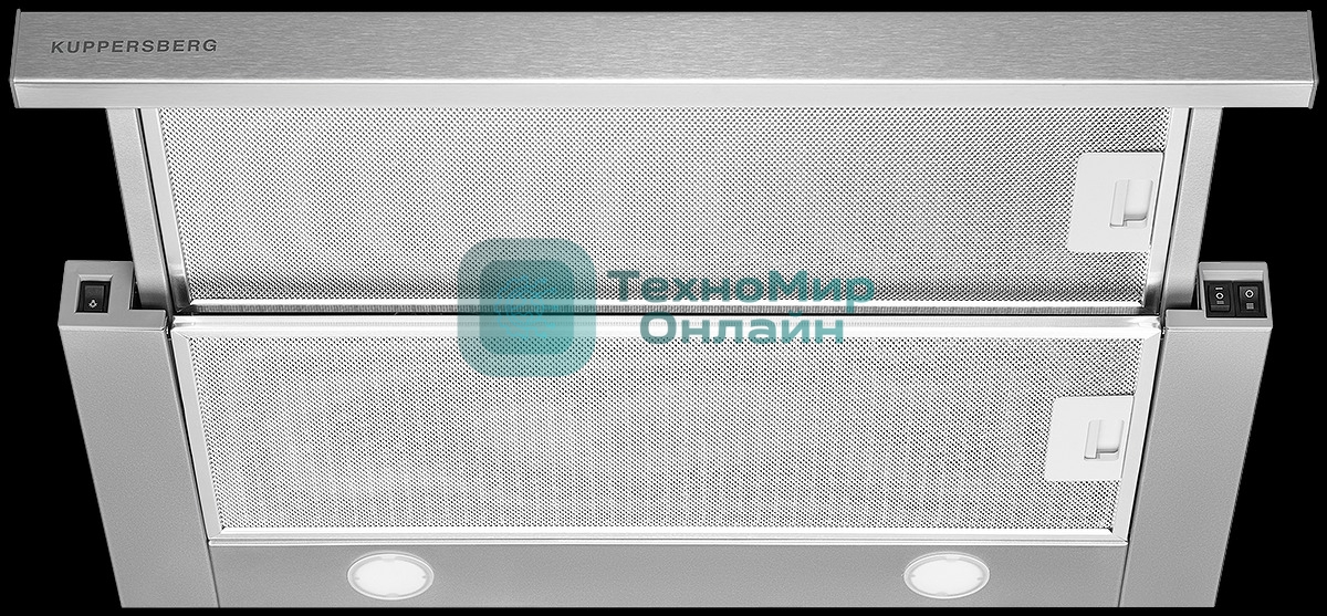 Встраиваемая вытяжка Kuppersberg SLIMTURBO 60 X, ширина 60 см, отвод/рециркуляция, 1500 м3/час, механическое управление, 3 скорости, освещение 2х2 Вт, металлические жироулавливающие фильтры, угольный фильтр KF-ES (опция), 63.4 дБ, обратный клапан, шхвхг:55.2x25.5x28см, нержавеющая сталь