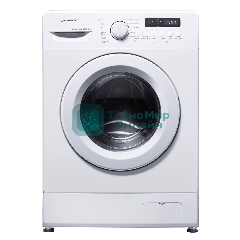 Стиральная машина Maunfeld MFWM106WH051D белая, загрузка фронтальная 6кг, 1000 об/мин., класс: A++