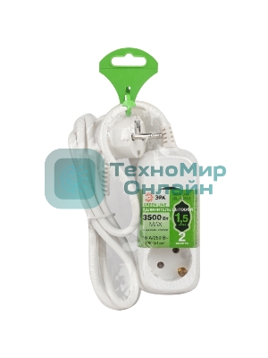 Удлинитель электрический ЭРА UDL-16-215-E Greenline 2 розетки с заземлением 1,5м ПВС 3x1мм2