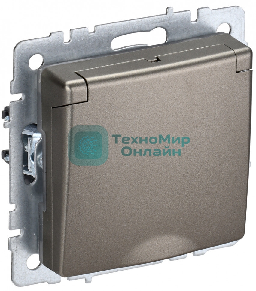 Розетка 1-местная BRITE IEK РСбш10-3-БрШ (BR-R16-16-K37) с заземлением, с защитными шторками и крышкой, 16А, IP20, шампань