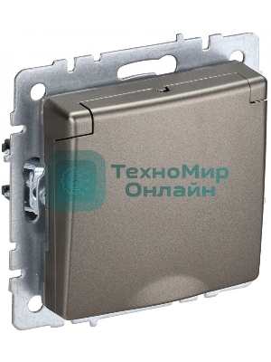 Розетка 1-местная BRITE IEK РСбш10-3-БрШ (BR-R16-16-K37) с заземлением, с защитными шторками и крышкой, 16А, IP20, шампань