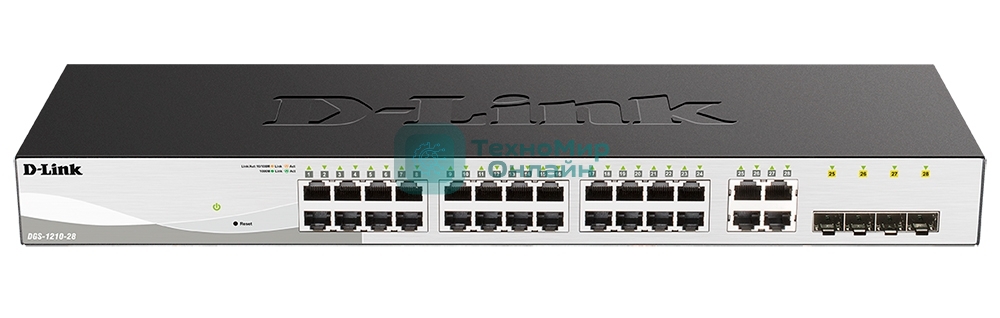 Коммутатор D-Link DGS-1210-28/F3A, 24×1 Гбит/с + 4×1 Гбит/с Combo, настраиваемый