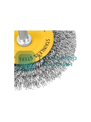 Щетка для дрели Denzel 75 мм, плоская, со шпилькой, нержавеющая витая проволока