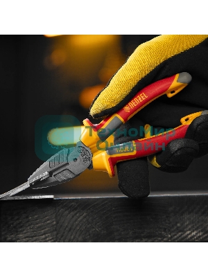 Плоскогубцы комбинированные Denzel диэлектрические трехкомпонентные рукоятки до 1000 В, 165 мм