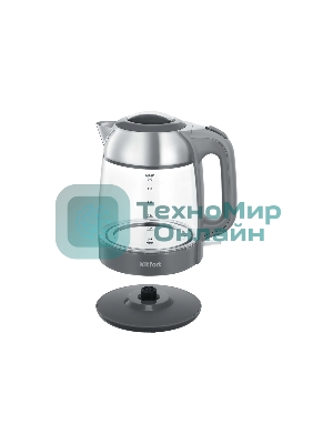 Чайник электрический Kitfort КТ-6762 3 л, 2000 Вт, серый/серебристый корпус: стекло/металл/пластик