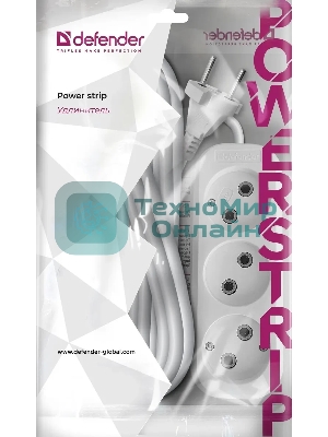 Удлинитель Defender B230 - 3 роз х 10 м, белый