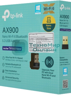 Двухдиапазонный беспроводной нано-USB-адаптер с поддержкой Bluetooth TP-Link Archer TX10UB Nano