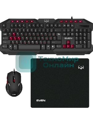 Комплект клавиатура + мышь SVEN GS-9200 игровые клавиатура, мышь и коврик