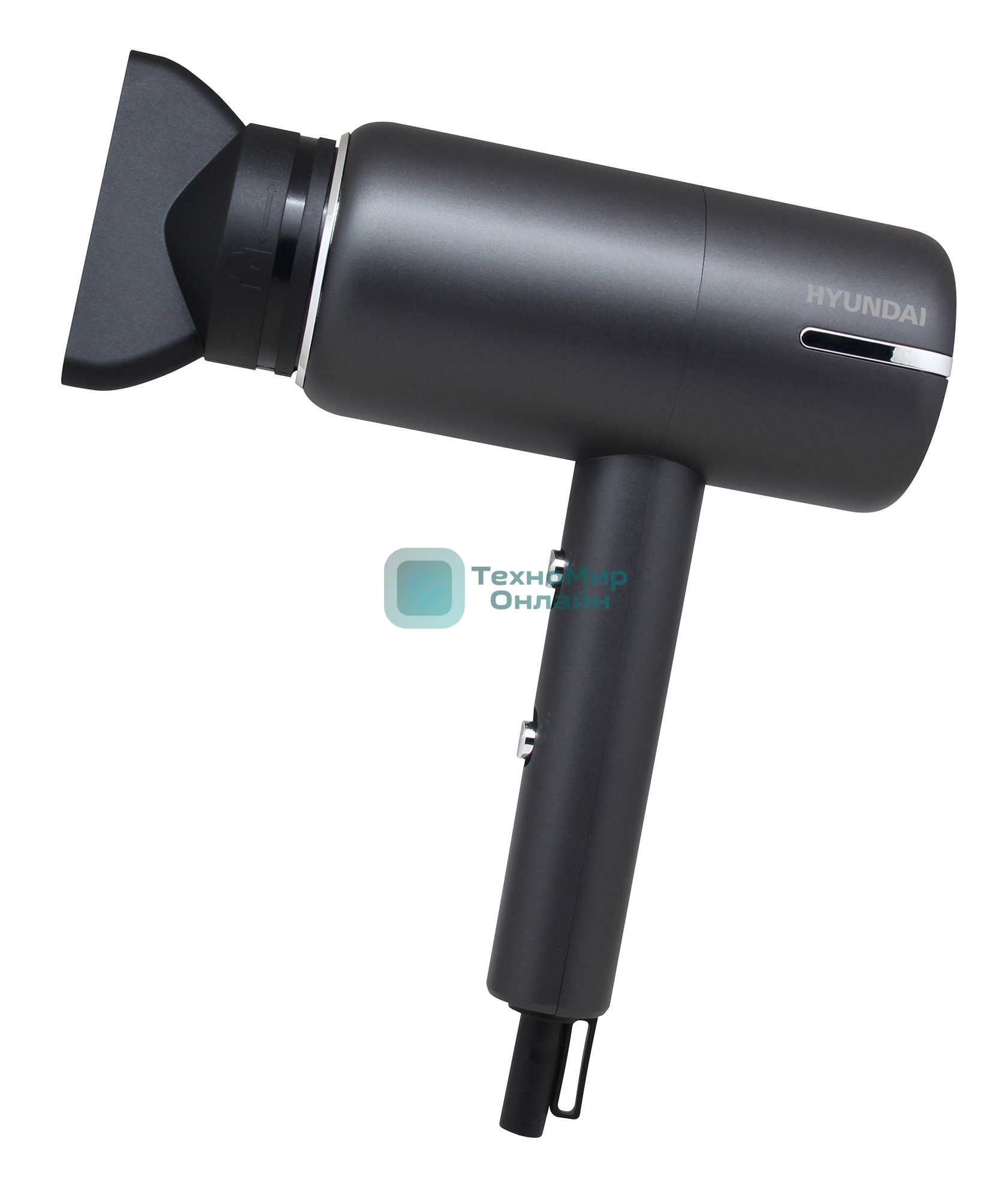 Фен Hyundai H-HDI0777 черный/хром, 1500 Вт, компактный, ионизация