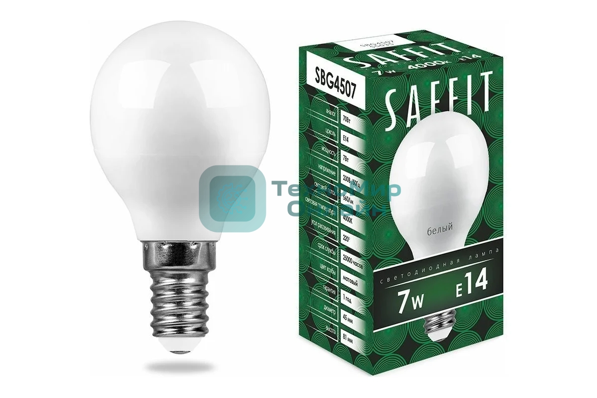 Лампа светодиодная SAFFIT SBG4507 (55035) 7Вт Е14 белый матовый шар