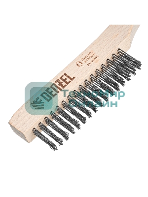 Щетка зачистная Denzel 3-х рядная, прямая проволока из нержавеющей стали с деревянной ручкой, EFP