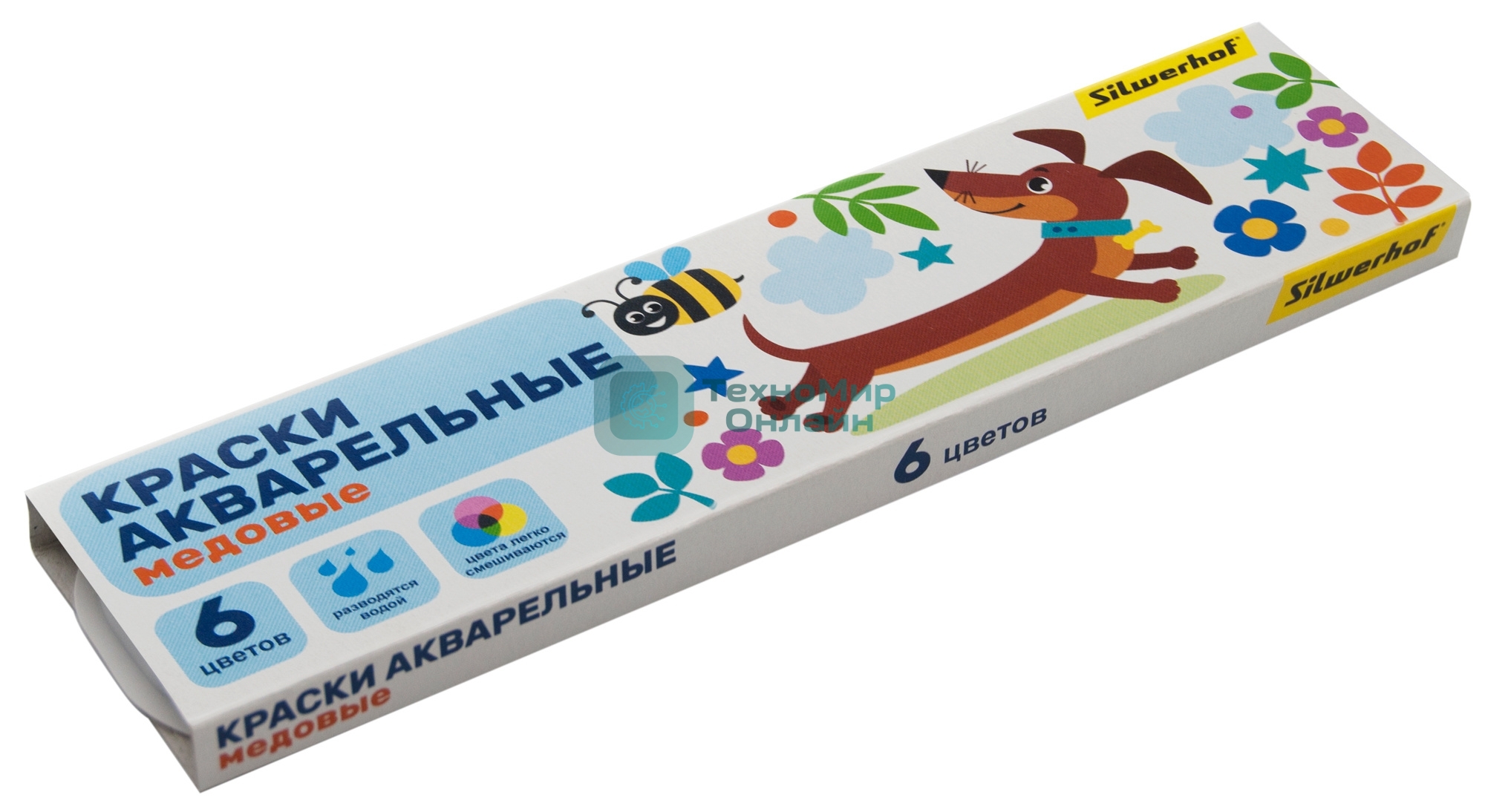 Краски акварельные Silwerhof 961139-06 Веселые друзья, медовые, 6 цветов, без кисти, картонная коробка