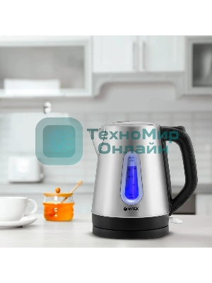 Чайник электрический Vitek VT-7038(ST) Мощность 2200 вт. Объем 1.7 л,Тип нагревательного элемента скрытый.