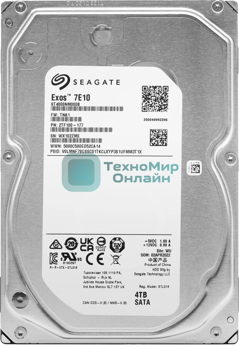 Жесткий диск Seagate HDD 4Tb 7200rpm Exos 7E10 512N (3.5'/ SATA 6Gb/s )
