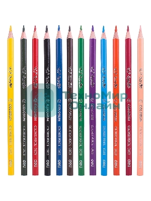 Карандаши цветные Deli EC00300 ColoRun, трехгранный профиль, тополь, 12 цветов, коробка с европодвесом