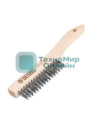 Щетка зачистная Denzel 3-х рядная, прямая проволока из нержавеющей стали с деревянной ручкой, EFP