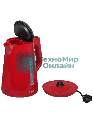 Электрочайник Bosch TWK1M124 красный, 1.7 л, 2400 Вт, скрытый нагревательный элемент