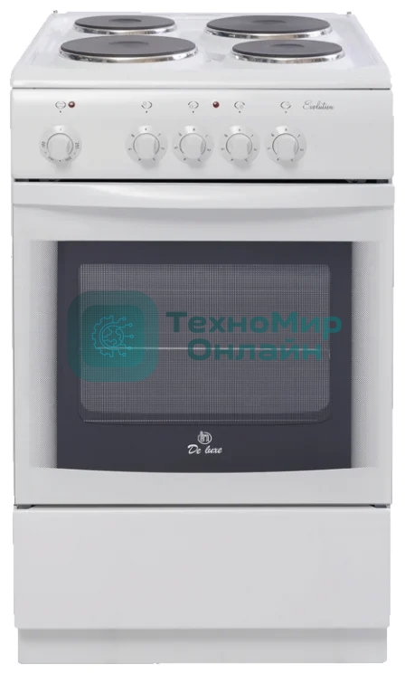 Плита электрическая De Luxe 506004.04 Э белый, конфорок 4 шт, духовка 54 л, 50 см x 85 см x 60 см